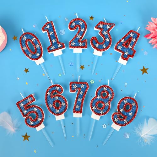 American Flag Birthday Candle Red Blue Sequin Number 1 Candle Perfect for Independence Day and Captain America Birthday Party Decorations Favors