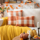Plaid Fall Throw Pillow Covers Orange Write 12x20 Inch Set of 2