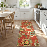 Lahome Red Floral Washable Hallway Runner 2x6, Vintage Carpet