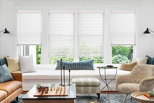 LazBlinds 2-inch Cordless Faux Wood Blinds with Royal Valance, Room Darkening Horizontal Window Blinds, Inside Mount Blinds for Windows - Fit for Window 34.625" W x 36" H - White