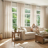 jinchan Beige Linen Blend Curtains 84 Inches Length 2 Panels for Bedroom Living Room, Light Filtering 50 Inches Wide Natural Farmhouse Drapes with Rod Pocket Back Tab (50W x 84L, Ecru)