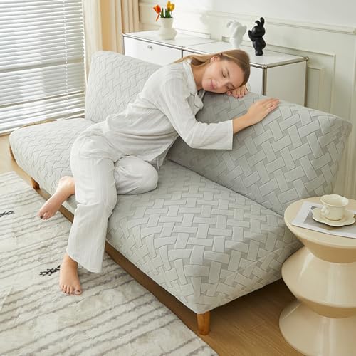 Armless Futon Cover Stretch Sofa Bed Slipcover Futon Slipcovers No Arms Futon Couch Cover with Folding Arms for Living Room Bedroom (Dark Gray,Medium)