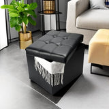 Bsketa Storage Ottoman Bench,17 Inch Folding Leather Foot Rest Stools,Black