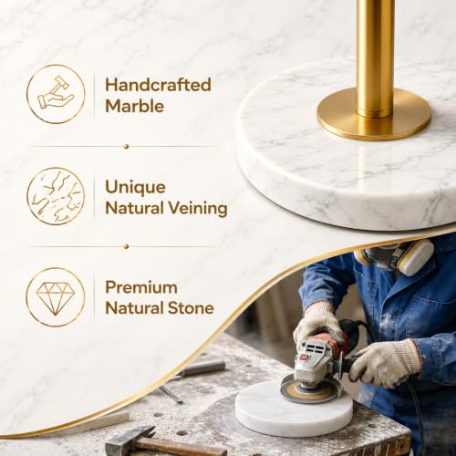 【Upgraded】Dimmable Gold Floor Lamps for Living Room, 11W LED Bulb Included, Modern Standing Lamp with Marble Base, Tall Pole Light with White Linen Shade for Bedroom Reading Office Corner Nursery