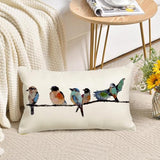 RABUSOFA 12x20 Lumbar Pillow Decorative Throw Pillows,Small Hand-Painted Outdoor Birds Pillowcases,Spring Summer Pillows Decorative Throw Cushion Covers Linen for Couch Sofa Teal Blue