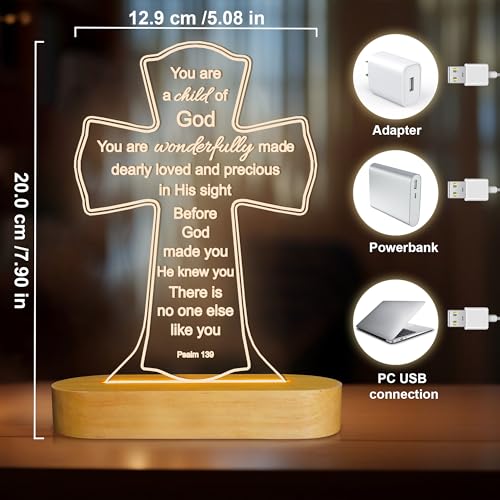OkiyiD Baptism Gift for Girl Boy, Christening Gifts, Cross 3D Night Light LED Illusion Lamp,Soft Warm Lamp for Kids Bedroom Decoration, You are a Child of God