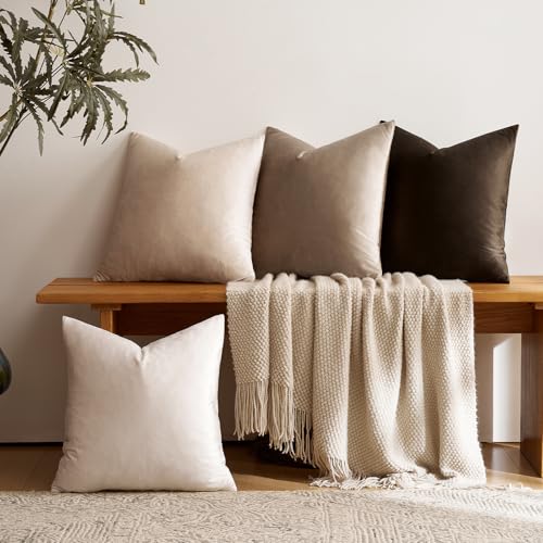 GIGIZAZA Pack of 4 Decorative Velvet Pillow Covers 16x16 Gradient Brown