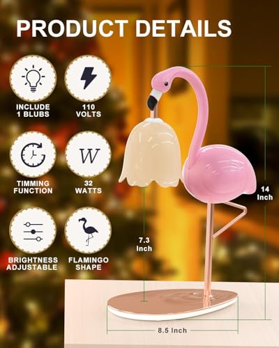 Fragrance Candle Warmer Flamingo Lamp with Timer, Dimmable, Halogen, Polished, Pink, for Home Decor 6.69 x11 x15.35 in