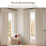 THREE GIRLS Plaid Pinch Pleated Curtains - Modern Luxury Linen Buffalo Blackout Drapes, Thermal Insulated Double Layer Window Panels for Living Room Bedroom, 90 Inches Long Brown 2 Panels Set