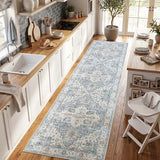 jinchan 3x10 Runner Vintage Medallion Washable Area Rug, Blue/Gray