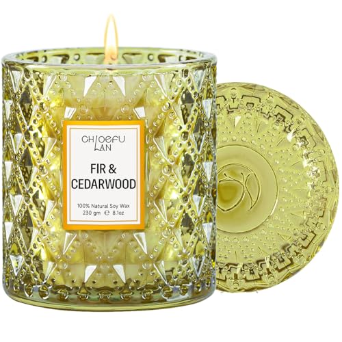 Chloefu LAN Fir & Cedarwood Scented Holiday Candle Christmas Gift, Festival Gifts, Cozy Winter Forest, Luxury Soy Jar Candles, 55 Hour Long Lasting, Highly Scented, Home Decor, Clean Burning, 8.1oz