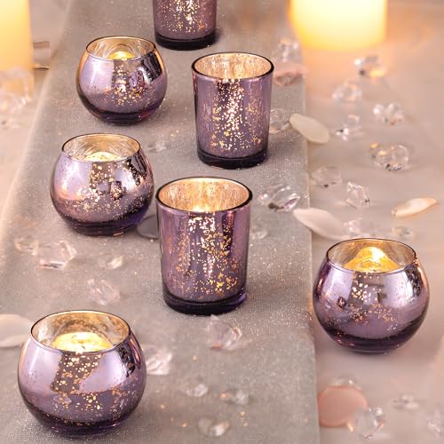 12 Pcs Assorsted Purple Votive Candle Holders for Tea Lights & Votives, Mercury Glass Candle Holder