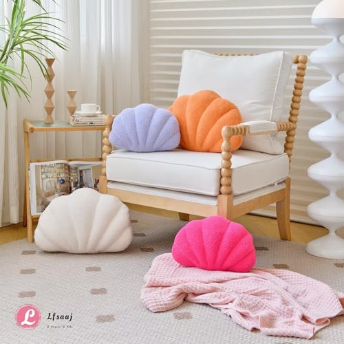 Lfsaaj Ivory Seashell Throw Pillows, Shell Shaped Throw Pillows, 13 Inch Soft Home Decorative Pillow Plush Cushion for Bed Couch Living Sofa Room Decor Accent Throw Pillow