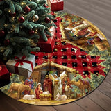 Nativity Christmas Tree Skirt 36 Inch, Christmas Skirt Tree Decoration with Buffalo Plaid Nativity, Christmas Trees Mat for Under Trees Holiday Party Indoor Decorations, Winter Gift for Women