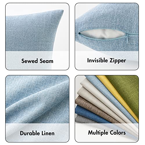 MIULEE Pack of 2 18x18 Inch Pillows Inserts 100% Virgin Microfiber Filling Throw Pillows and Decorative Linen Burlap Textured Pillow Covers Light Blue