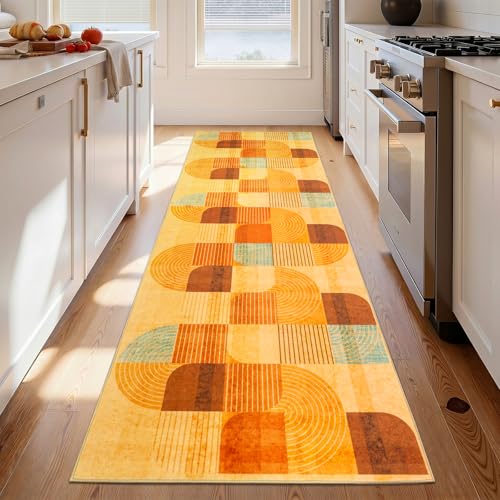 Washable Hallway Runner Rug, Non Slip Kitchen Rugs, Orange 2.7x8 Ft