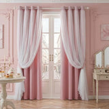 MYSKY HOME Pink Blackout Curtains for Girls Bedroom & Nursery Kids Blush Princess Double Layer Drapes, Polka Dots Sheer, Grommet Tops, 52x84 Inch, 2 Panels