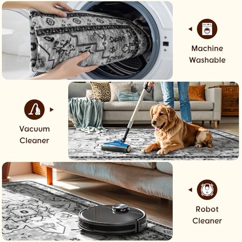 LBRO2M Boho Area Rug 8X10 Washable Rugs for Bedroom Low Piles Indoor Rugs, Non Slip Soft Carpet for Living Room, Dining Room, Gray Rug Foldable Pet Friendly Area Rugs Stain Resistant (8'X10' Gray)