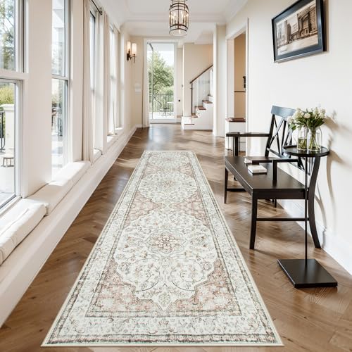 Lahome Oriental Kitchen Runner Rug 2.5x10 Washable Hallway Runner Non-Slip Rug Runners for Hallways 10ft Ultra-Thin Soft Rug Boho Indoor Low-Pile Carpet for Entryway Laundry Room Helena Terracotta
