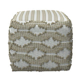 SIMPLIHOME Rowan Pouf - 18 inch Wide Hand Woven Cotton/Jute Square Pouf Ottoman in Natural and White, Footstool for Living Room or Bedroom with Polystyrene Bead Filling, Fully Assembled