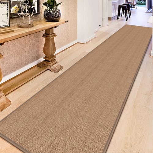 12ft Natural Jute Hallway Runner Rug Non Slip Washable, Rubber Backed Long Indoor Entryway Runner, Absorbent Kitchen Carpet Sink Rug, Camel