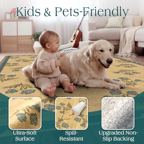 Non Slip Kitchen Runner Rug, 2x6 Blue Floral Hallway Runner Rugs