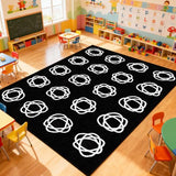 Large Classroom Rug, Black Classroom Seating Carpet with 20 White Circles Abstract for Preschool, 6×8.4ft Kids Circle Time Playroom Rug, Educational Area Rug for Daycare Elementary Playmat