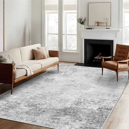 Washable 5x7 Abstract Area Rug: Non Slip Large Rugs for Living Room Grey