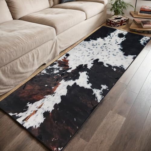 MUGINYU Western Cowhide Runner Rug 2x6 for Bathroom Home Decor,Brown Cow Print Rug,Farmhouse Cowboy Animal Fur Area Rug Non Slip Washable (Brown Cow)