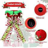 Christmas Tree Topper Hat with Bow, Velvet Top Hat Ornament with Elf Legs and Red & Green Wired Bows, Winter Holidays Xmas Decor for Home Decoration (Red)