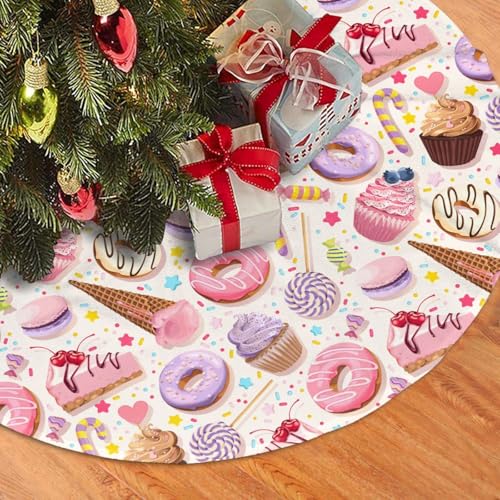 Lollipop Candy Macaroon Cupcake Christmas Tree Skirt 36" for Xmas Halloween New Year Holiday Party Home Tree Mat Decor Ornaments Decoration