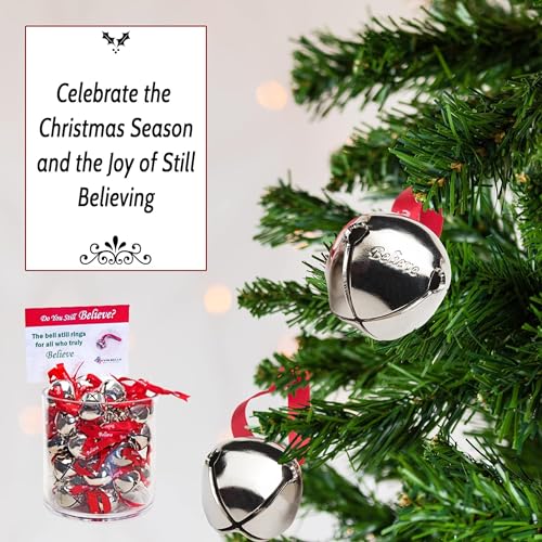 Bevin Bells Believe Sleigh Bells Ornament (3-Pack) | 1.5" Made of Steel | Hanging Bells with a Red Satin Believe Ribbon & Red Velvet Bag | Great Tone | Xmas Gift or Stocking Stuffer | Made in USA