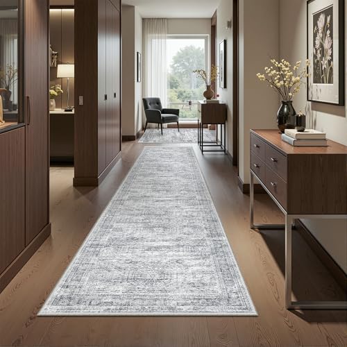 2x10 Runner Rug Non Slip,Washable Hallway Runner Rug,Grey