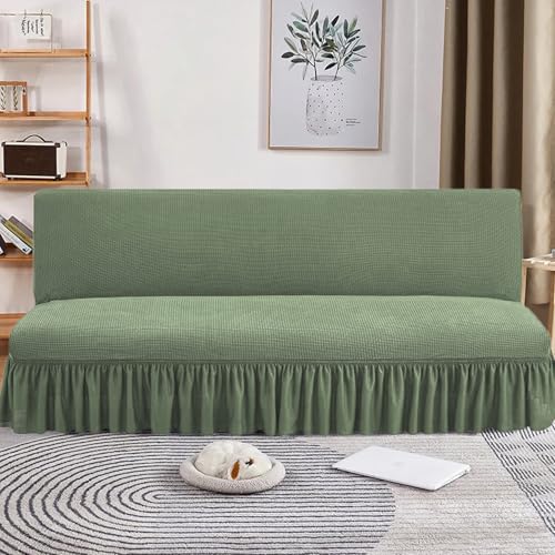 Futon Cover Stretch Futon Mattress Cover Thicken Armless Sofa Cover with Skirt Soft Futon Covers Non-Slip Futon Slipcovers Washable Futon Couch Cover for Home