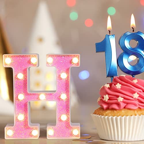 Foaky Pink Light up Letters，Pink Party Decorations,Girls Room Decor,Glitter Light Up Letters,Alphabet Letter Sign for Night Light Birthday Party Girls Gifts, Home Bar Decoration（M）