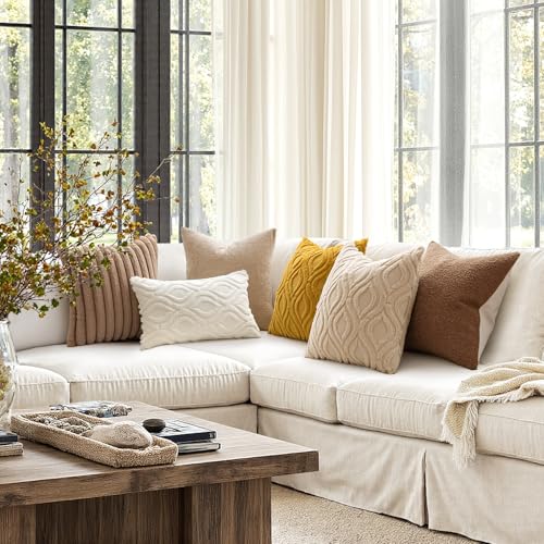 MIULEE Summer Mustard Yellow Throw Pillow Covers 18x18 Inch, Soft Plush Faux Wool Solid Couch Pillows Set of 2, Decorative Farmhouse Boho Cushion Covers for Sofa Living Room Bed Home Decor
