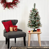 Nearly Natural 3ft Artificial Swiss Pine Christmas Tree Frosted with 50 Clear LED Lights and Berries