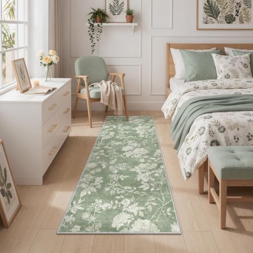 Soalmost Runner Rug 2x6 for Hallway, Washable Runner Rug Non Slip Green