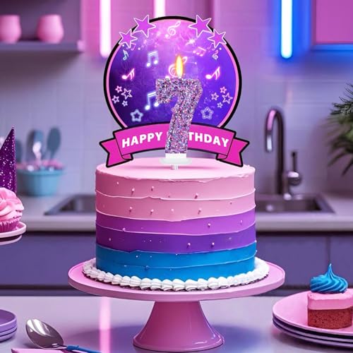 Deep Purple Glitter Birthday Candles for Girls - Number 7 Candle Cake Topper for Kpop Themed Birthday Party Decorations