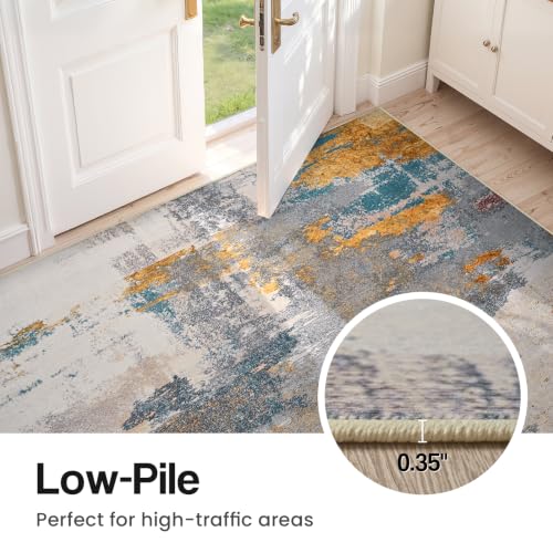 Washable Area Rug 6x9, Non-Slip Low Pile Abstract Multicolor