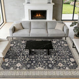 4x6 Area Rug for Bedroom Washable (Charcoal Blush Ivory)
