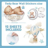 Yinder 12 Sheet 78 Pcs Bear Highland Cow Wall Decals Cute Highland Cow Sticker Nursery Baby Wall Decor for Kids Girls Boys Baby Room Bedroom(Blue Bear)