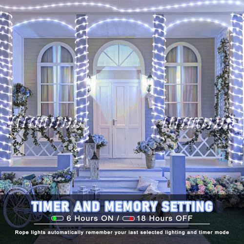 66FT 200 LED Rope Lights for Outside, Plug in Rope Lights Outdoor Waterproof with 8 Modes, Connectable Clear Tube Lights for Indoor Bedroom Garden Backyard Patio Pool Tree Decorations, Cool White