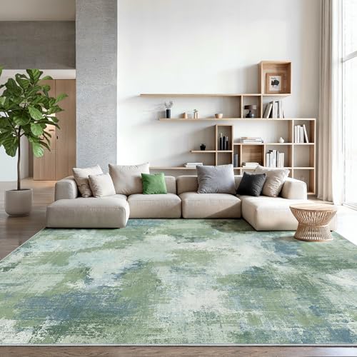 AMADA Washable 9'x12' Abstract Area Rug for Living Room Green