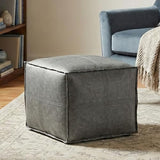 SIMPLIHOME Brody 18" Wide Square Pouf in Distressed Grey Vegan Leather