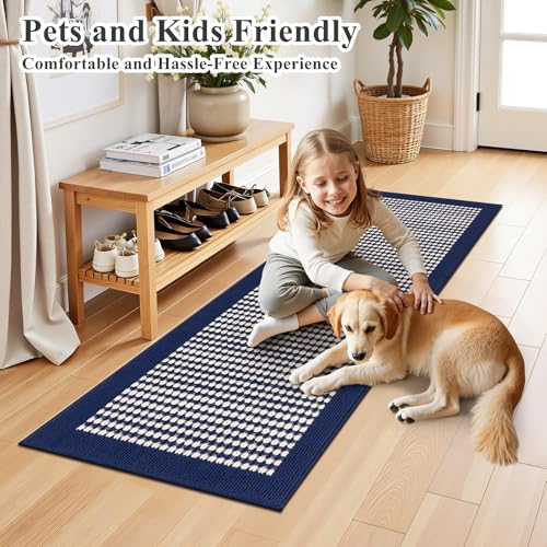 Hallway Runner Rug 2x6 ft,Washable Indoor Navy Carpet with Non Slip Rubber Backing,Low Pile Durable Kitchen Floor Mat for Laundry Entryway Door & High Traffic Areas