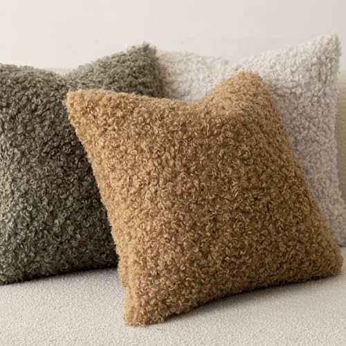 Foindtower Decorative Fuzzy Faux Fur Throw Pillow Covers 20x20 Inch Bronze