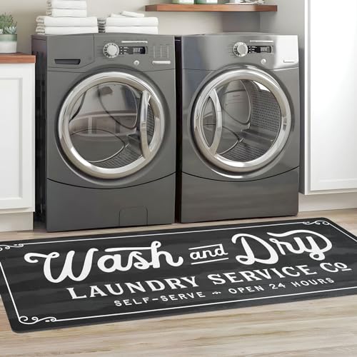 KOZYFLY Laundry Room Rug Runner 20"x60" Non Slip Kitchen Rugs Washable Laundry Room Mat Waterproof Mudroom Floor Carpet Runner Farmhouse Decor, 1.7x5ft, Dark Grey, Wash and Dry
