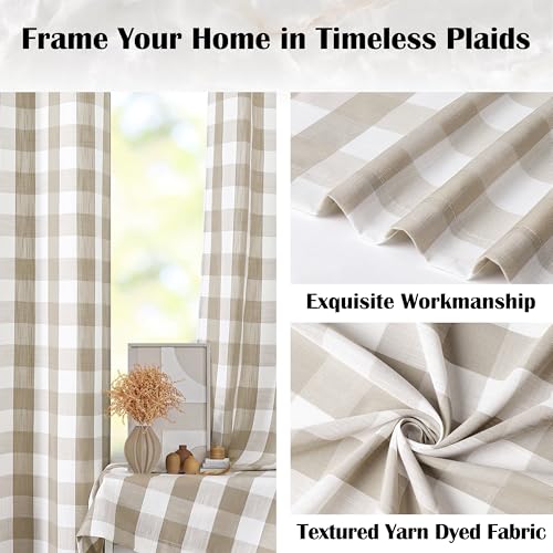 Beige Buffalo Plaid Check Curtain Panels 84 Inch Length,Tan Buffalo Gingham Rustic Farmhouse Style Rod Pocket Window Drapes Treatment for Bedroom Living Room,2 Panels,40" Wx84 L,Beige/White