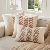 100% Cotton Farmhouse Leaves Throw Pillow Covers Set of 2, 18x18 Inch Mixed Beige Pastoral Decorative Print Cushion Covers for Sofa Bed Living Room Home Decor